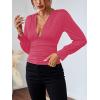 imageLYANER Womens Low Cut Strenchy Elastic Waist Ruched Long Sleeve Blouse Shirt TopRose