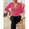 imageLYANER Womens Low Cut Strenchy Elastic Waist Ruched Long Sleeve Blouse Shirt TopRose