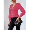 imageLYANER Womens Low Cut Strenchy Elastic Waist Ruched Long Sleeve Blouse Shirt TopRose