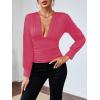 imageLYANER Womens Low Cut Strenchy Elastic Waist Ruched Long Sleeve Blouse Shirt TopRose