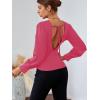 imageLYANER Womens Low Cut Strenchy Elastic Waist Ruched Long Sleeve Blouse Shirt TopRose