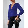 imageLYANER Womens Low Cut Strenchy Elastic Waist Ruched Long Sleeve Blouse Shirt TopRoyal Blue