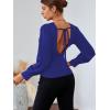 imageLYANER Womens Low Cut Strenchy Elastic Waist Ruched Long Sleeve Blouse Shirt TopRoyal Blue