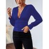 imageLYANER Womens Low Cut Strenchy Elastic Waist Ruched Long Sleeve Blouse Shirt TopRoyal Blue