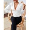 imageLYANER Womens Low Cut Strenchy Elastic Waist Ruched Long Sleeve Blouse Shirt TopWhite