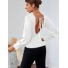 imageLYANER Womens Low Cut Strenchy Elastic Waist Ruched Long Sleeve Blouse Shirt TopWhite