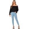 imageLYANER Womens Off Shoulder Ruffle Long Lantern Sleeve Ruched Casual Loose Tops Blouse ShirtBlack
