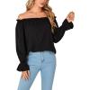 imageLYANER Womens Off Shoulder Ruffle Long Lantern Sleeve Ruched Casual Loose Tops Blouse ShirtBlack