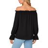 imageLYANER Womens Off Shoulder Ruffle Long Lantern Sleeve Ruched Casual Loose Tops Blouse ShirtBlack