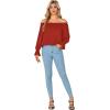 imageLYANER Womens Off Shoulder Ruffle Long Lantern Sleeve Ruched Casual Loose Tops Blouse ShirtRed