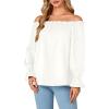 imageLYANER Womens Off Shoulder Ruffle Long Lantern Sleeve Ruched Casual Loose Tops Blouse ShirtWhite