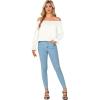 imageLYANER Womens Off Shoulder Ruffle Long Lantern Sleeve Ruched Casual Loose Tops Blouse ShirtWhite