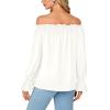 imageLYANER Womens Off Shoulder Ruffle Long Lantern Sleeve Ruched Casual Loose Tops Blouse ShirtWhite