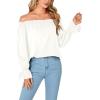 imageLYANER Womens Off Shoulder Ruffle Long Lantern Sleeve Ruched Casual Loose Tops Blouse ShirtWhite