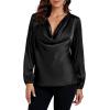 imageLYANER Womens Satin Silky Cowl Neck Drape Ruched Front Long Sleeve Blouse Shirt TopBlack