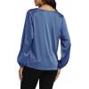 imageLYANER Womens Satin Silky Cowl Neck Drape Ruched Front Long Sleeve Blouse Shirt TopBlue