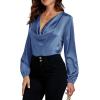 imageLYANER Womens Satin Silky Cowl Neck Drape Ruched Front Long Sleeve Blouse Shirt TopBlue