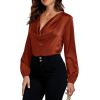 imageLYANER Womens Satin Silky Cowl Neck Drape Ruched Front Long Sleeve Blouse Shirt TopBrown