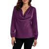 imageLYANER Womens Satin Silky Cowl Neck Drape Ruched Front Long Sleeve Blouse Shirt TopDark Purple