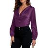 imageLYANER Womens Satin Silky Cowl Neck Drape Ruched Front Long Sleeve Blouse Shirt TopDark Purple