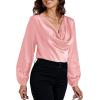 imageLYANER Womens Satin Silky Cowl Neck Drape Ruched Front Long Sleeve Blouse Shirt TopDusty Pink