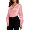 imageLYANER Womens Satin Silky Cowl Neck Drape Ruched Front Long Sleeve Blouse Shirt TopDusty Pink
