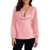 imageLYANER Womens Satin Silky Cowl Neck Drape Ruched Front Long Sleeve Blouse Shirt TopDusty Pink
