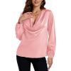 imageLYANER Womens Satin Silky Cowl Neck Drape Ruched Front Long Sleeve Blouse Shirt TopDusty Pink