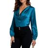 imageLYANER Womens Satin Silky Cowl Neck Drape Ruched Front Long Sleeve Blouse Shirt TopLake Blue
