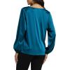 imageLYANER Womens Satin Silky Cowl Neck Drape Ruched Front Long Sleeve Blouse Shirt TopLake Blue