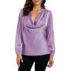 imageLYANER Womens Satin Silky Cowl Neck Drape Ruched Front Long Sleeve Blouse Shirt TopLight Purple