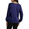 imageLYANER Womens Satin Silky Cowl Neck Drape Ruched Front Long Sleeve Blouse Shirt TopNavy Blue
