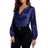 imageLYANER Womens Satin Silky Cowl Neck Drape Ruched Front Long Sleeve Blouse Shirt TopNavy Blue