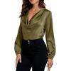 imageLYANER Womens Satin Silky Cowl Neck Drape Ruched Front Long Sleeve Blouse Shirt TopOlive Green