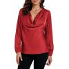imageLYANER Womens Satin Silky Cowl Neck Drape Ruched Front Long Sleeve Blouse Shirt TopRed