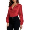 imageLYANER Womens Satin Silky Cowl Neck Drape Ruched Front Long Sleeve Blouse Shirt TopRed