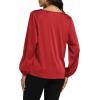 imageLYANER Womens Satin Silky Cowl Neck Drape Ruched Front Long Sleeve Blouse Shirt TopRed