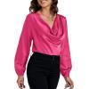 imageLYANER Womens Satin Silky Cowl Neck Drape Ruched Front Long Sleeve Blouse Shirt TopRose