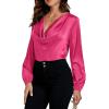 imageLYANER Womens Satin Silky Cowl Neck Drape Ruched Front Long Sleeve Blouse Shirt TopRose