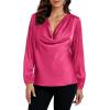 imageLYANER Womens Satin Silky Cowl Neck Drape Ruched Front Long Sleeve Blouse Shirt TopRose