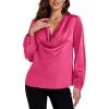 imageLYANER Womens Satin Silky Cowl Neck Drape Ruched Front Long Sleeve Blouse Shirt TopRose