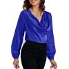 imageLYANER Womens Satin Silky Cowl Neck Drape Ruched Front Long Sleeve Blouse Shirt TopRoyal Blue