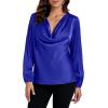 imageLYANER Womens Satin Silky Cowl Neck Drape Ruched Front Long Sleeve Blouse Shirt TopRoyal Blue