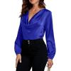 imageLYANER Womens Satin Silky Cowl Neck Drape Ruched Front Long Sleeve Blouse Shirt TopRoyal Blue