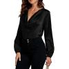 imageLYANER Womens Satin Silky Cowl Neck Drape Ruched Front Long Sleeve Blouse Shirt TopSolid Black