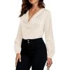 imageLYANER Womens Satin Silky Cowl Neck Drape Ruched Front Long Sleeve Blouse Shirt TopSolid Champagne