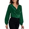 imageLYANER Womens Satin Silky Cowl Neck Drape Ruched Front Long Sleeve Blouse Shirt TopSolid Dark Green
