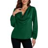 imageLYANER Womens Satin Silky Cowl Neck Drape Ruched Front Long Sleeve Blouse Shirt TopSolid Dark Green