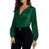 imageLYANER Womens Satin Silky Cowl Neck Drape Ruched Front Long Sleeve Blouse Shirt TopSolid Dark Green