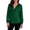imageLYANER Womens Satin Silky Cowl Neck Drape Ruched Front Long Sleeve Blouse Shirt TopSolid Dark Green